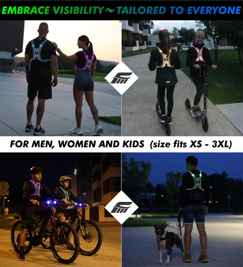 SPIDER Reflective Lighted Running Vest - Optic Fiber Technology, Bright, 360° Visible, Ultralight, Phone Pocket, Fully Adjustable Size XS-3XL - Reflective Running Gear for Safe Night Sports & Walking Standard size (XS-3XL)