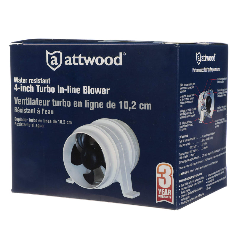 Attwood 1749-4 Turbo 4000 Series II In-Line Blower, For 4-Inch Interior Diameter Vent Hose, Water Resistant, 12-Volt - BeesActive Australia
