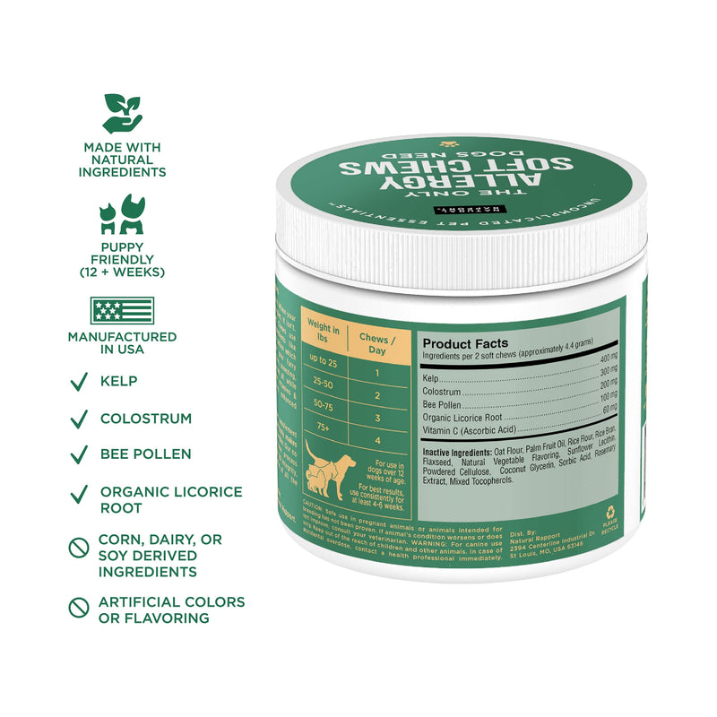 Natural Rapport Dog Allergy Supplement - The Only Allergy Soft Chews Dogs Need - 120ct Treats That Contain Kelp and Bee Pollen for Allergy and Itch Relief Allergy Chew - PawsPlanet Australia