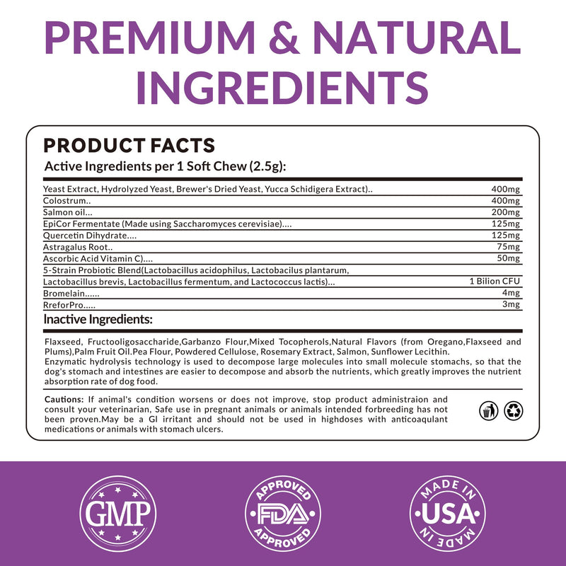 Probiotics for Dogs - Allergy Relief Chews Tablets for Dogs, Supporting Intestinal Health, Immunity - Relieving Itchy, Allergies, Licking Paws, Salmon Oil, Dry Skin and Hair Supplements-120ct
