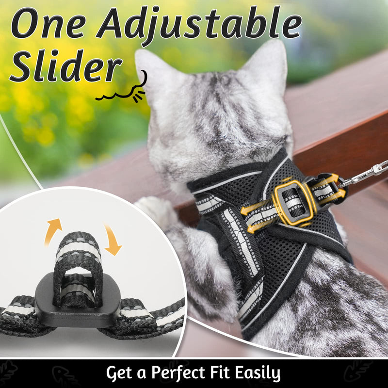 rabbitgoo Cat Harness with Lead, Escape-Proof Cat Lead with Harness, Cat Harness, Kitten Adjustable Soft Kitten Vest with Reflective Strips for Small Cats, Black M M (Pack of 1) - BeesActive Australia