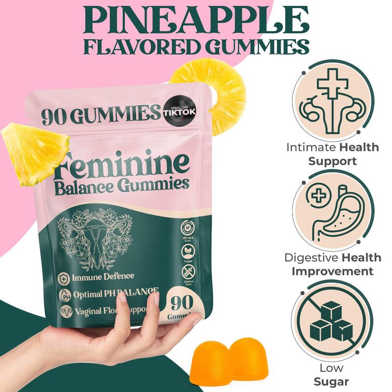 Feminine Balance Gummies - for Women’s Health & Wellness - Immune Support - Vegan, Gluten-Free - Hawaiian Pineapple (Pack of 2) Pack of 2
