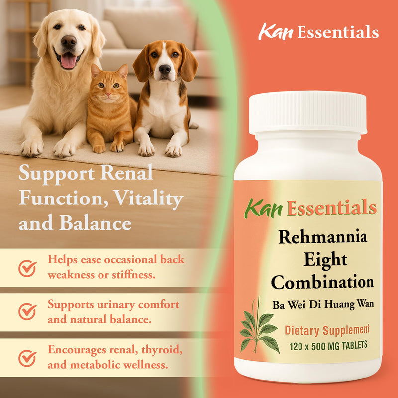 Kan Herb Company Rehmannia Eight Combination – Traditional Chinese Herbal Blend for Dogs & Cats to Support Kidney Health, Vitality, & Hormonal Balance, Herbal Supplement Tablets for Pets, 120 Tablets 120 Count (Pack of 1)