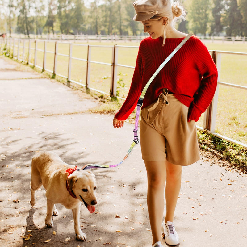 Hands Free Dog Leash for Small Medium Large Dogs, Adjustable Length no Hands Bungee Dog Running Leash, Cross Body, Shoulder & Waist Leash for Walking and Training with Car Seat Belt 4.5-7.5FT Pink Unicorn - BeesActive Australia