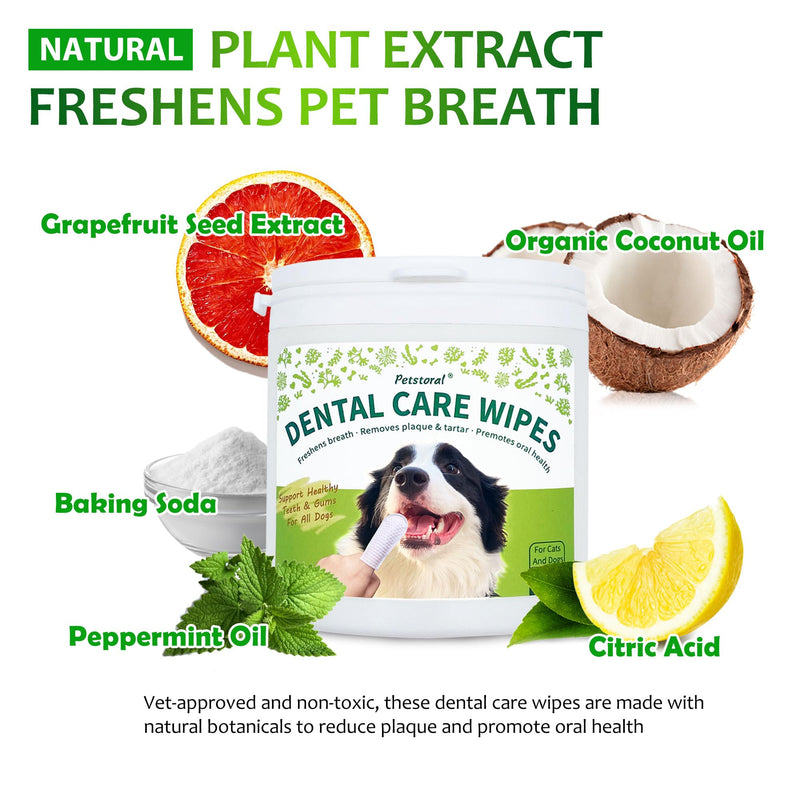 Petstoral Dental Cleaning Kit, Dental Care Wipes to Clean Plaque on The Surface of The Teeth, Dental Powder with Probiotic to Solve Oral Problems from The Inside of Digestion
