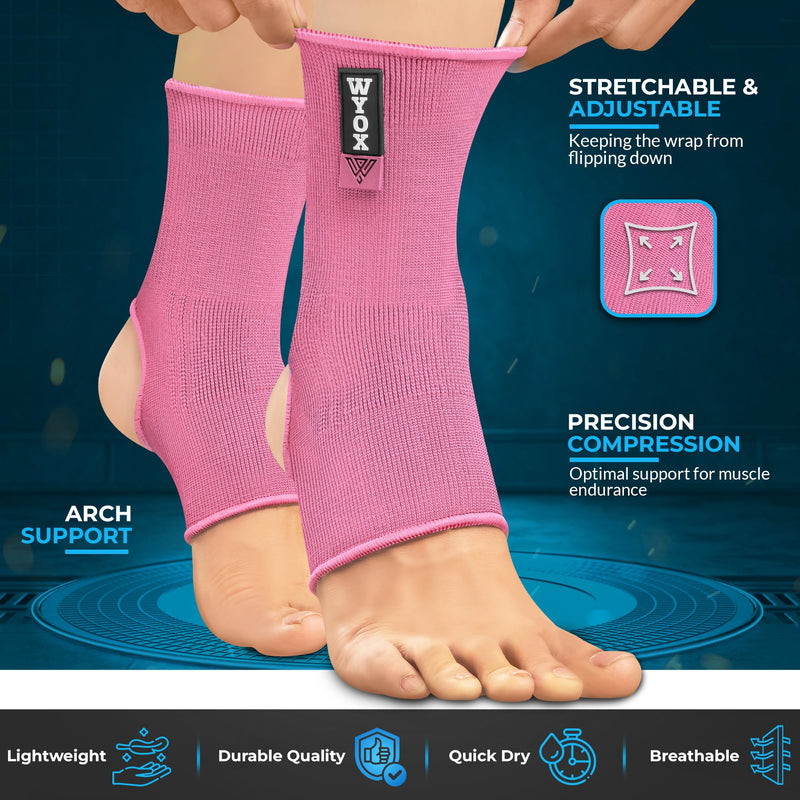 WYOX Ankle Compression Sleeve Support Brace for Men & Women, Running, Gym, Basketball, Cycling, Martial Arts, Kickboxing & Sports Stabilizer Compression Ankle Socks for Training & Recovery Pink S / M (Women 4.0 - 6.5/ Men 3.0 - 5.5) - BeesActive Australia