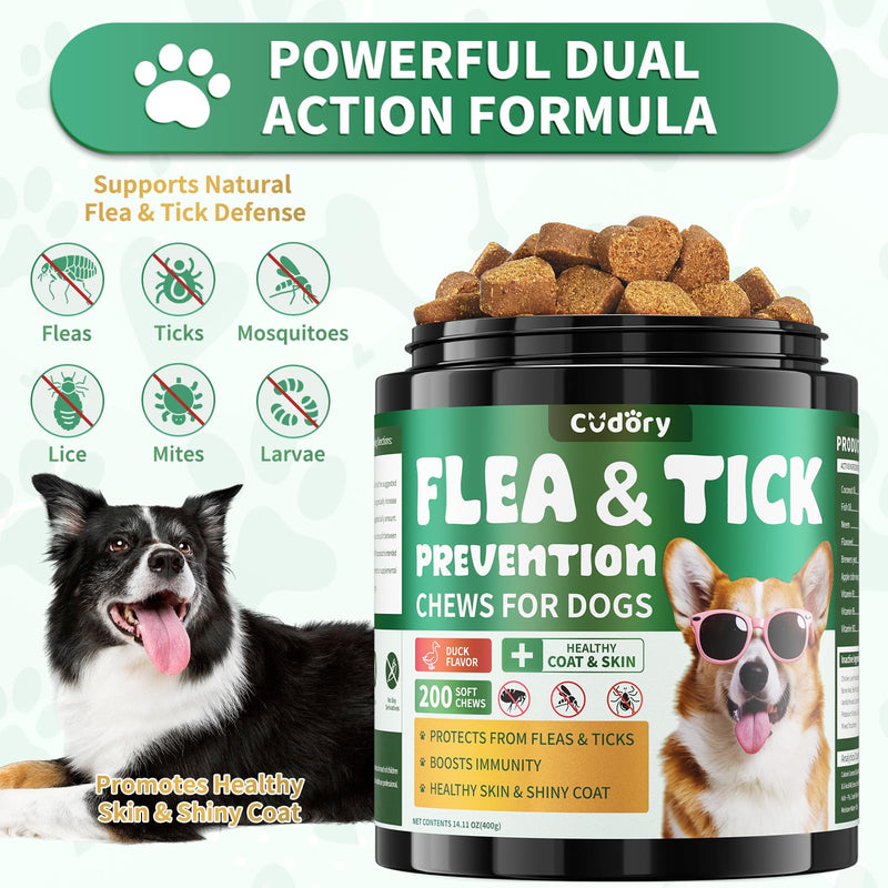 Flea and Tick Support Bundle for Dogs – Flea Chews + Oral Flea Drops for Dogs – Natural Flea Prevention for All Breeds & Ages – Duck Flavor