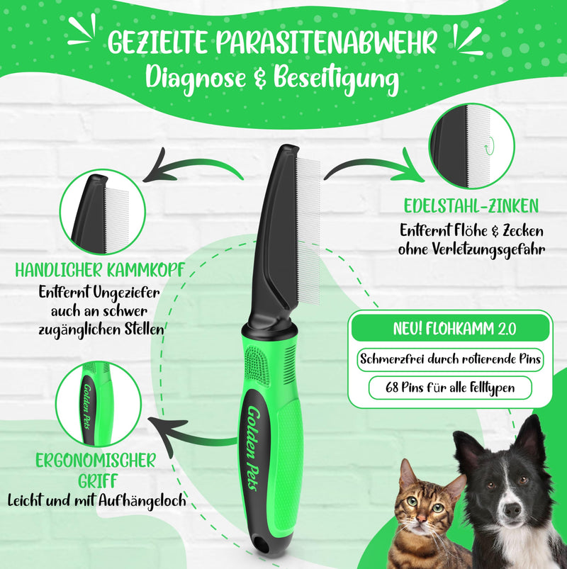 NEW! Golden Pets Flea Comb with Rotating Prongs I Removes Fleas on Dogs & Cats I Lice Comb, Dust Comb, Pet Comb, Tick Brush I + Free Care Manual Rotatable 68 Pins - BeesActive Australia