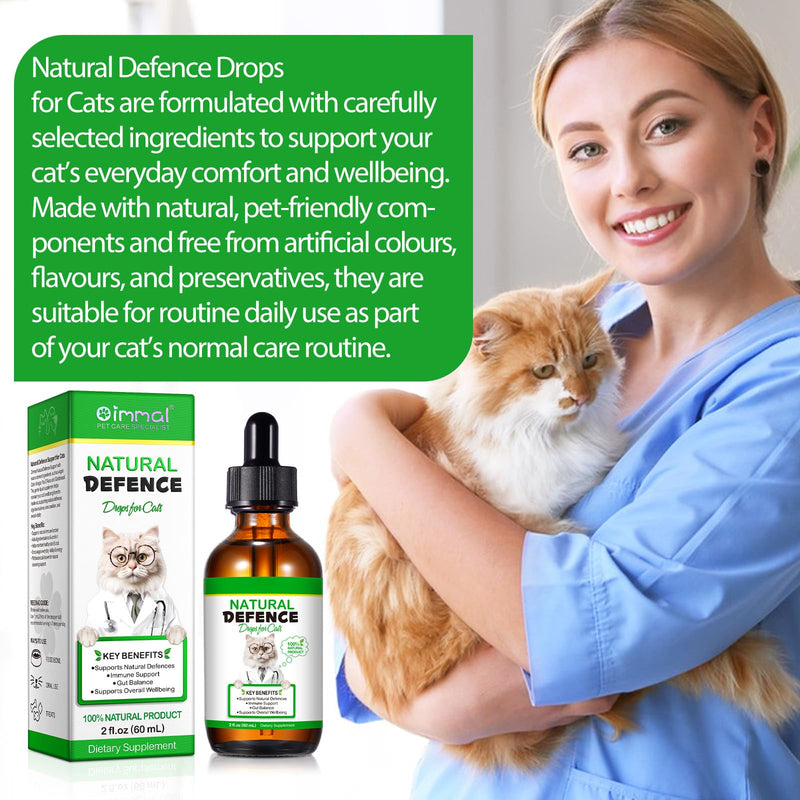 Natural Cat Immune Support Drops 60ml,Antibacterial Alternative – Liquid Supplement for Oral Health, Urinary Tract, Cough & Allergy Relief – Palatable Chicken Flavour for Kittens & Senior Cats