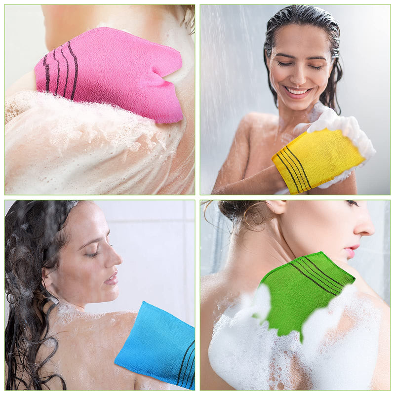 Tatuo 12 Pieces Korean Exfoliating Mitt Glove Italy Towel Body Skin Scrubber Exfoliating Scrubber for Remove Dead Skin Washcloth Korean(Small,Yellow, Green, Blue, Pink) Yellow, Green, Blue, Pink 12 Count (Pack of 1) - BeesActive Australia