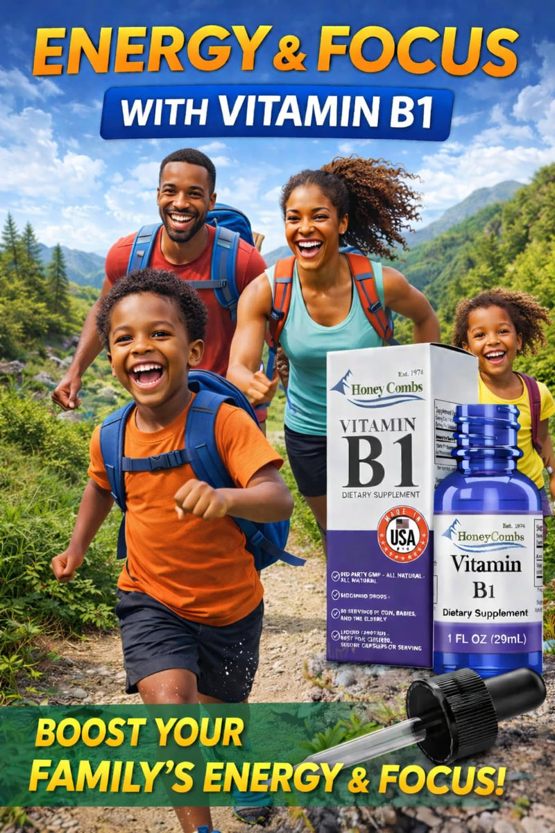 HoneyCombs Vitamin B1 Thiamine Mononitrate Supplement Drops, 1 Fl Oz | liquid Vitamin B1 drops for natural energy support. 500%DV Vegan, alcohol-free, non-GMO Thiamine made in the USA. 1 Ounce (Pack of 1)