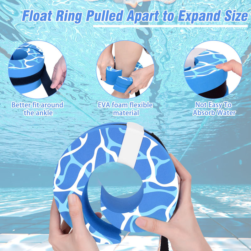Hikeen Swim Aquatic Cuffs,High-Density EVA Water Aerobics Float Ring Fitness Pool Exercise Weights Set, Water Ankles Arms Belts with Adjustable Float for Swim Fitness Training ‎ Blue