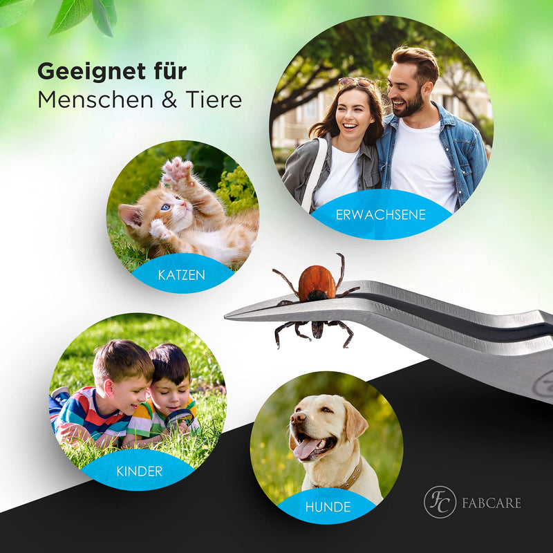 FABCARE 2 in 1 tick tweezers - tick tweezers and tick hook - including case, e-book and identification card - tick tweezers for dogs, cats and people - tick remover for ticks of all sizes - BeesActive Australia