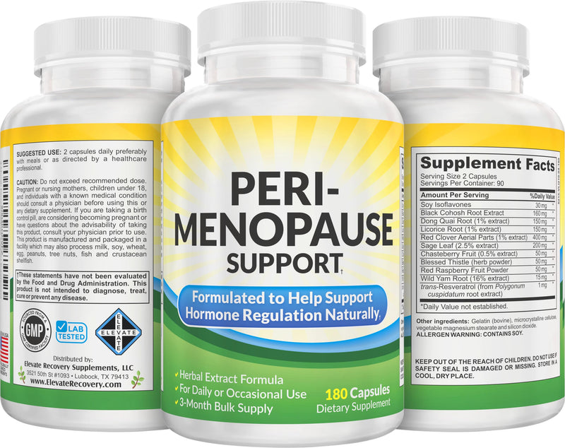 3-Month PERI-Menopause Supplements (All-in-1) Women's Hormone Support for Women | Blend of 11 Herbs & Extracts | PeriMenopause Supplement | Female Hormonal Balance | 90-Day Supply | 180 Capsules - BeesActive Australia