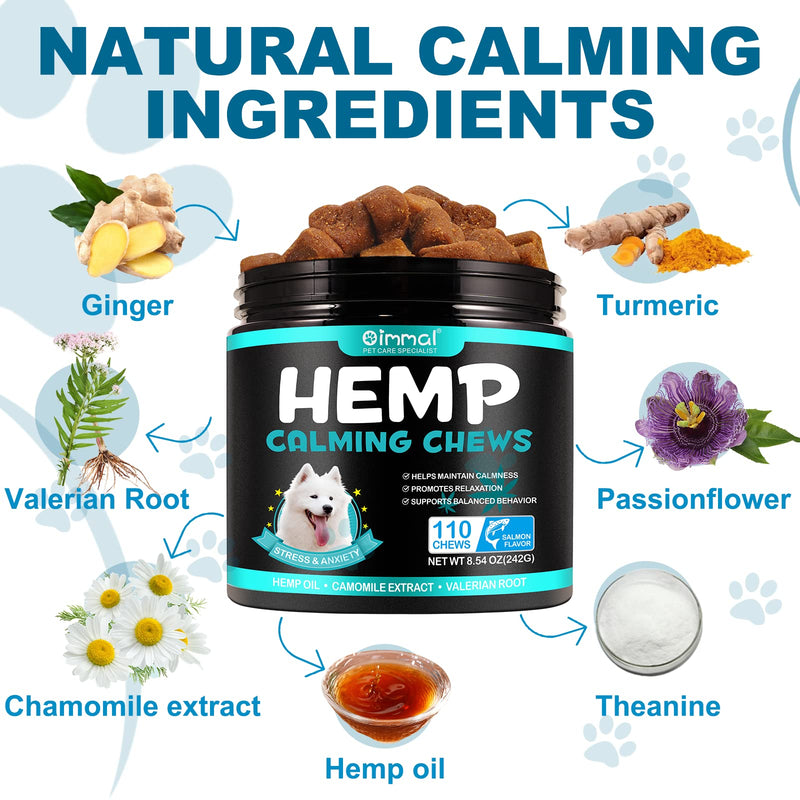Calming Chews for Dogs,Quiet Moments Dog Calming Treats,Help Promote Relaxation,Dogs Anxiety Stress Relief-Barking,Separation,Thunder,Travel Issues (Salmon, 110counts) Salmon 110 Count (Pack of 1)