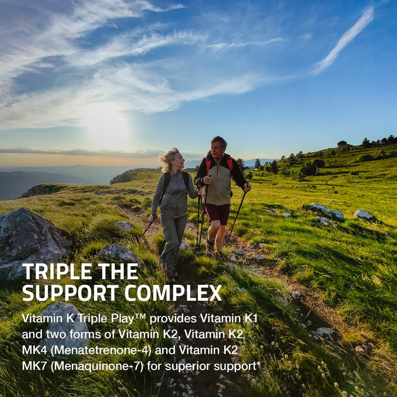 Bronson Vitamin K Triple Play Full Spectrum K1 & K2 MK-4/MK-7, 90 Capsules | 550 mcg Total Vitamin K: 100 mcg K1 + 450 mcg K2, Strong Bone Support, Non-GMO & Gluten-Free Unflavored 90 Count (Pack of 1)