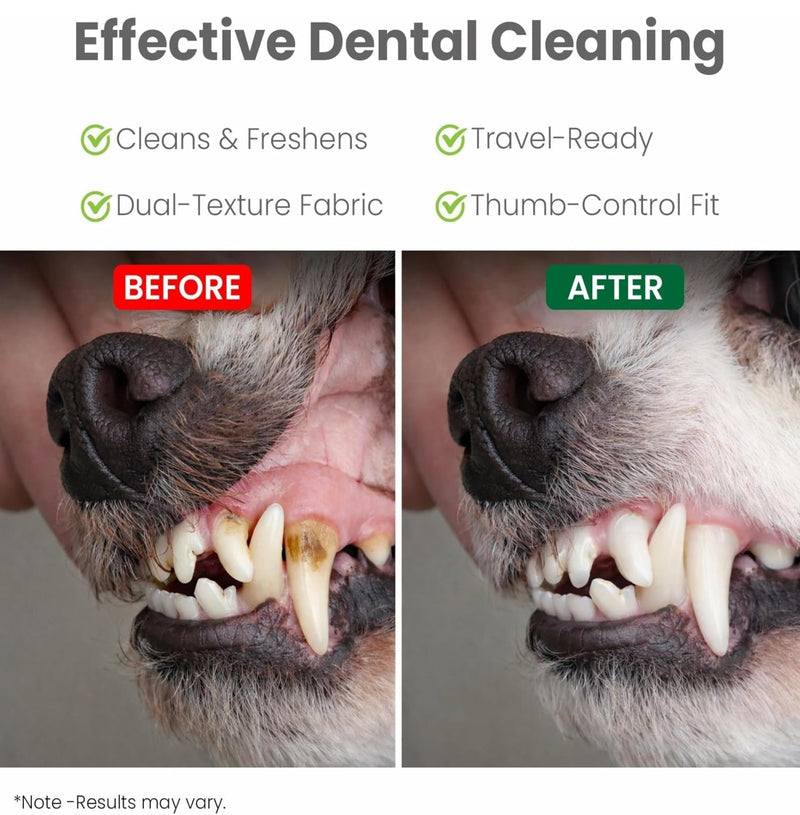 Pet Dog Teeth Cleaning Finger Wipe – 50-Count Disposable Teeth & Gum Cleaning Dental Wipes for Dogs & Cats, Embossed Finger Pads for Plaque & Tartar Removal, Breath Freshening, No-Rinse Oral Care