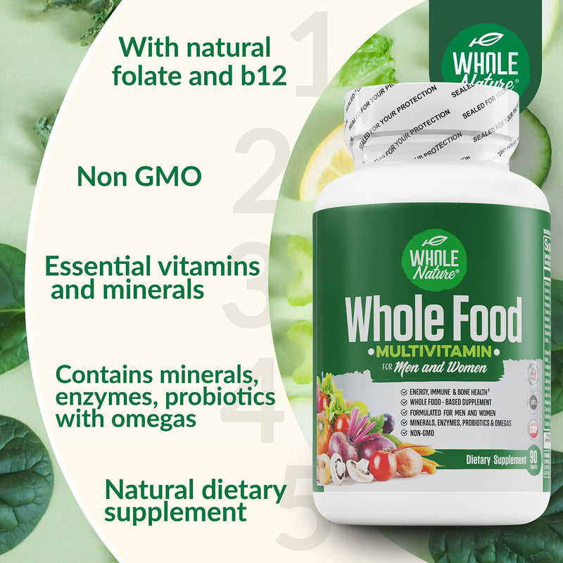 Whole Food Multivitamin for Men and Women Complete Daily Superfood Vitamins Plus Minerals Digestive Enzymes, Probiotics and Omegas. Plant Based Multi Vitamin, Non GMO (1) 1