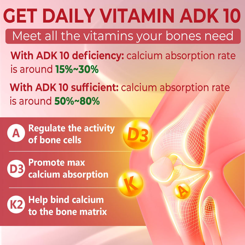 Vitamin D3 + K2 + A Gummies 5000IU/10000 IU - Vitamin D3 Con K2 Supplement with Calcium Magnesium Zinc, Vitamin C & E, High Dose Ultimate Absorbency for Bones, Muscles, Teeth, Vision, Vegan 2 Packs 60 Count (Pack of 2)
