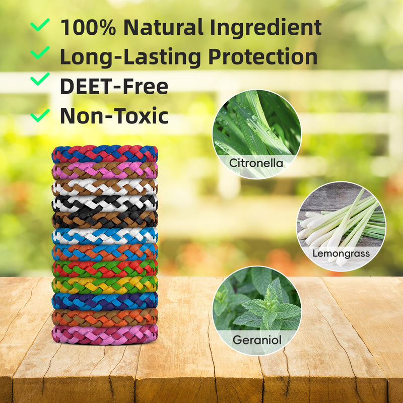 12 Pack Mosquito Repellent Bracelets, DEET-Free, Individually Wrapped PU Leather Insect & Bug Repellent Wrist Bands for Kids & Adults - BeesActive Australia