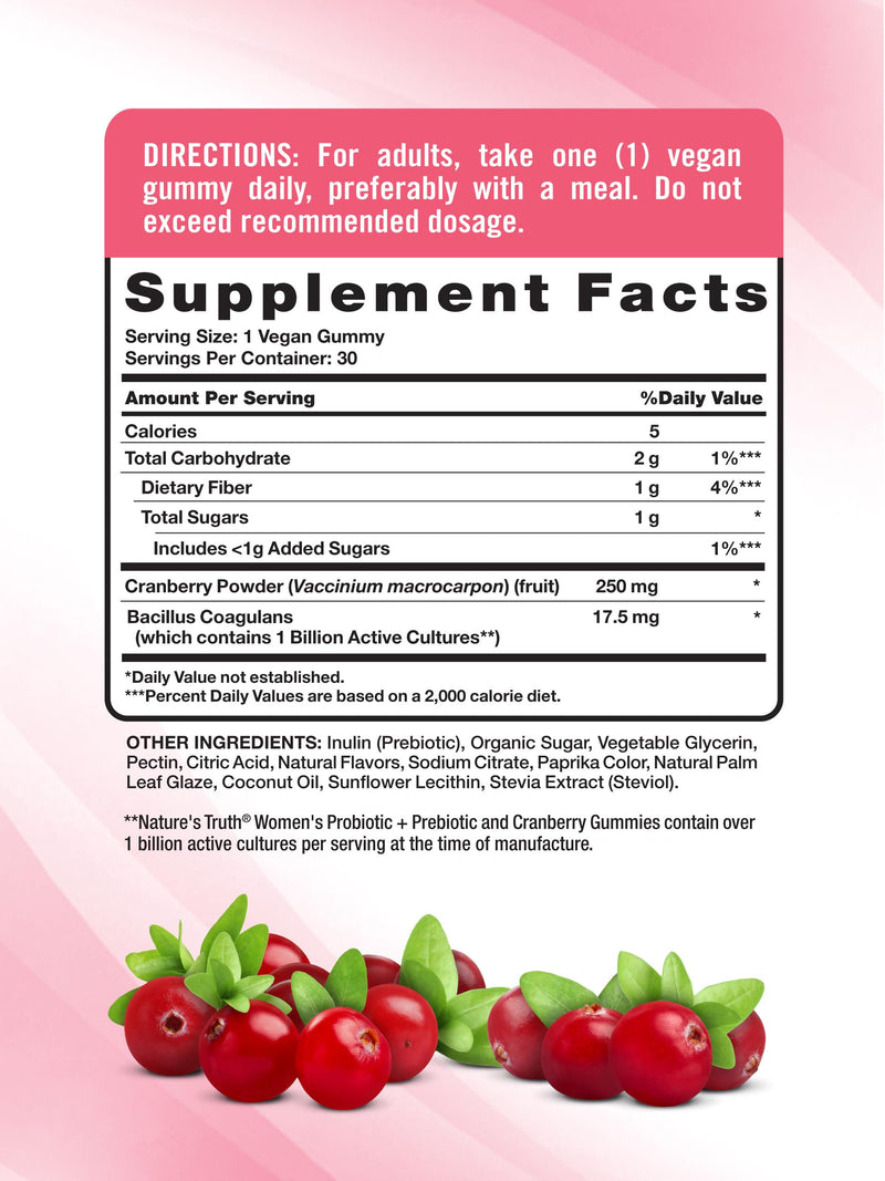 Nature's Truth Women's Probiotic Gummies | 30 Count | Cranberry Flavor | Vegan, Non-GMO & Gluten Free Supplement