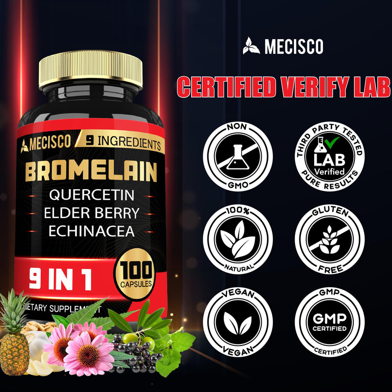 Bromelain 1000mg with Quercetin, Elderberry, Echinacea & More Supplement - 100 Capsules - Bromelain Quercetin Supplement Supports Digestive System, Joint Health & Balanced Immune System - BeesActive Australia