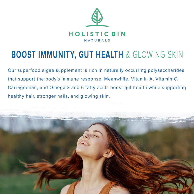 Holistic Bin Red Marine Algae Capsules Gigartina and Dumontiacea Red Algae Supplements | Gluten Free, Vegan, Wild Harvested | Rich in Vegan Omega 3 (40 Capsules)