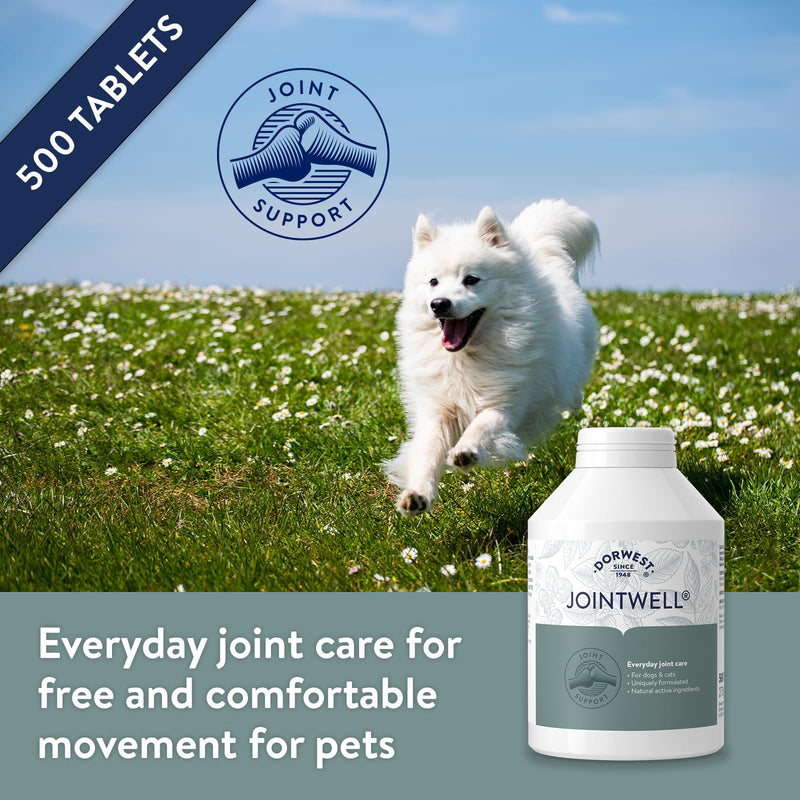 Dorwest JointWell 500 Tablets for Dogs & Cats – Natural Dog Supplements to Support Joint Mobility and Comfort, with Glucosamine, Chondroitin, Zinc, Vitamin C and Hyaluronic Acid