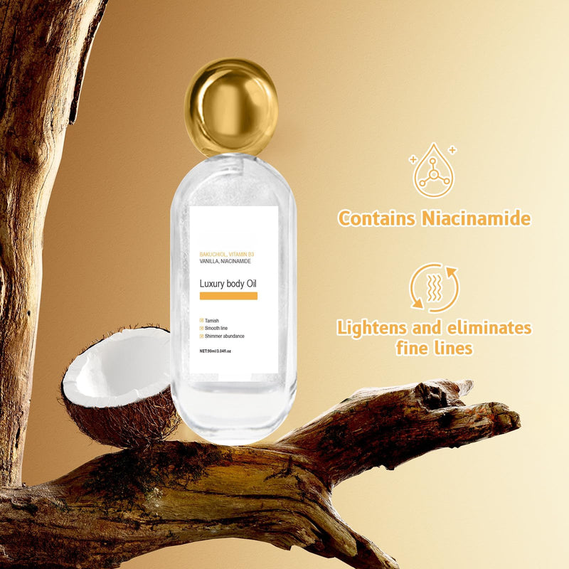 Luxury Body Oil ,90ml | with Vitamin B3, Vanilla and Coconut Oil Extra, Smooths Lines, Soothe dryness, Enhances Glow , for Radiant Skin