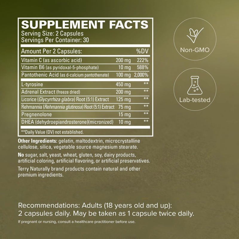 Terry Naturally Adrenaplex - Maximum Adrenal Gland Support - 60 Count | Adrenal Gland Support Supplement. 60 capsules. 60 Count (Pack of 1)