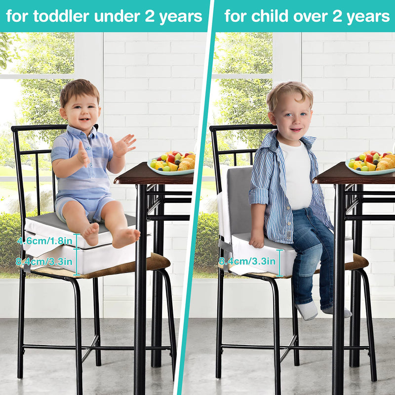 OTTOLIVES Toddler Booster Seat for Dining Table Thick Increasing Waterproof PU Washable Cushion with 2 Adjustable Straps Safety Buckle (Grey) Grey - BeesActive Australia