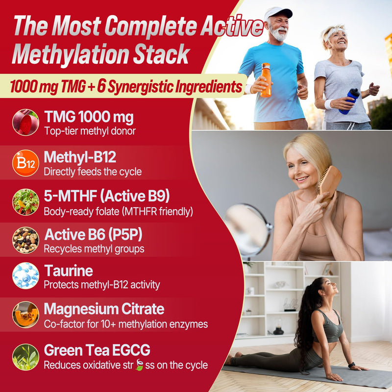 2Pack TMG Gummies 1000mg Betaine Anhydrous, Methylated B Complex, Magnesium | Methylated Multivitamin, Methylfolate B12 B6 + Magnesium Taurine, Trimethylglycine for Homocysteine Levels, Brain, Energy