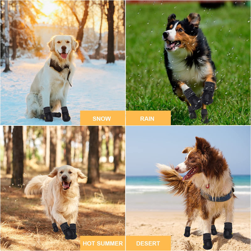 Dog Boots for Large Dogs, Medium Dogs and paw Guards for Snowy Winters, hot Summer Roads, Waterproof Rainy Days, Outdoor Walking, and Non-Slip Indoor Hard Surfaces 4 Pieces Black print #8 (width 2.95 inch) for 74-88 lbs - BeesActive Australia