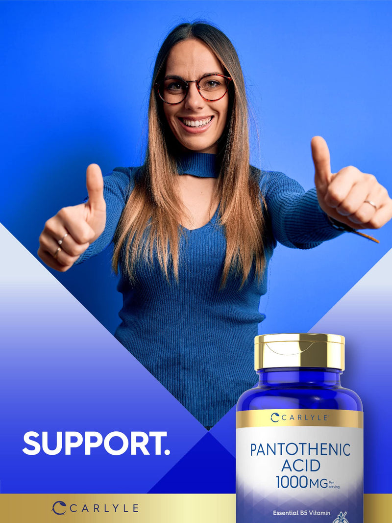 Carlyle Pantothenic Acid Vitamin B5 | 1000mg | 100 Capsules | Non-GMO, Gluten Free Supplement