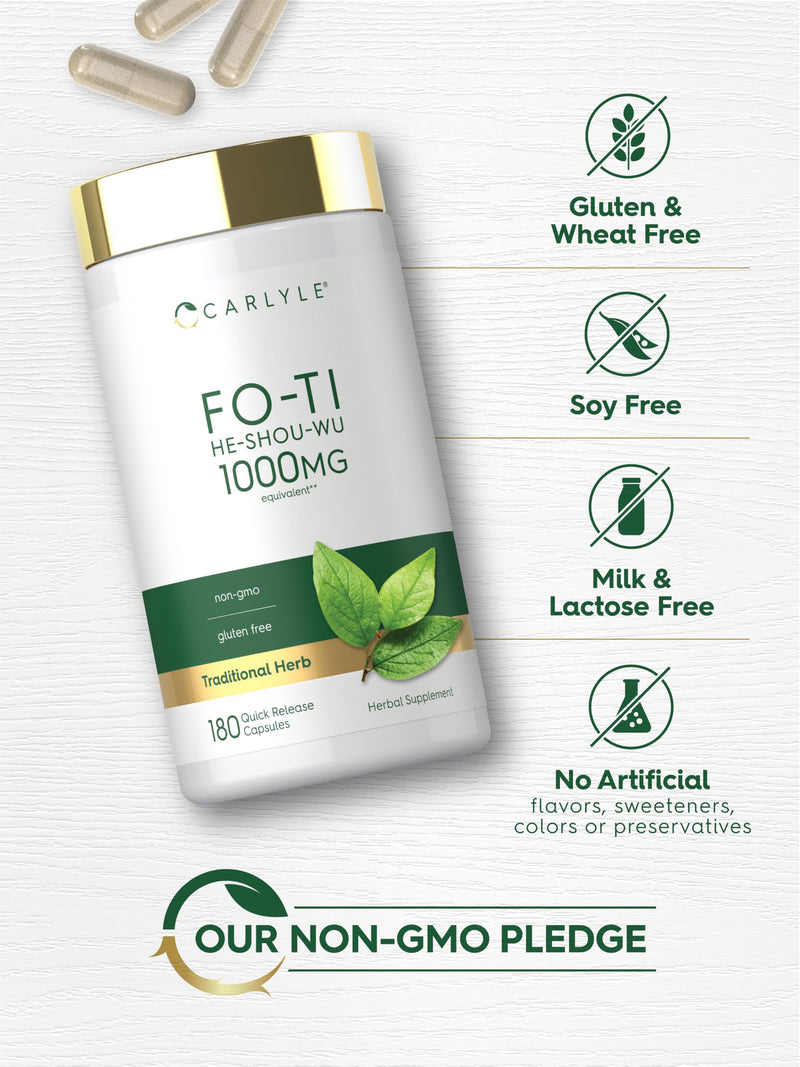 Carlyle Fo-Ti Supplement | 180 Capsules | He-Shou-Wu Root Extract | Non-GMO and Gluten Free