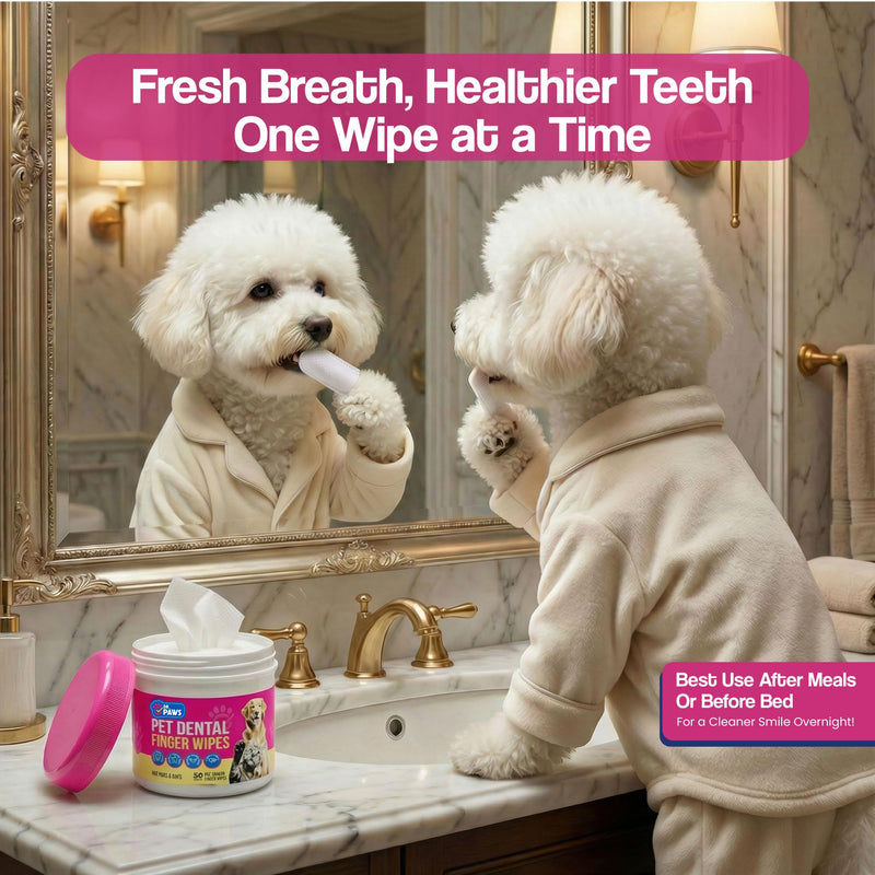 Pet Dental Finger Wipes - Natural Ingredients, Easy to Use Dog Teeth Cleaning Wipes for Effective Dog Teeth Cleaning - Ideal Dog Dental Wipes for Optimal Oral Hygiene Unscented