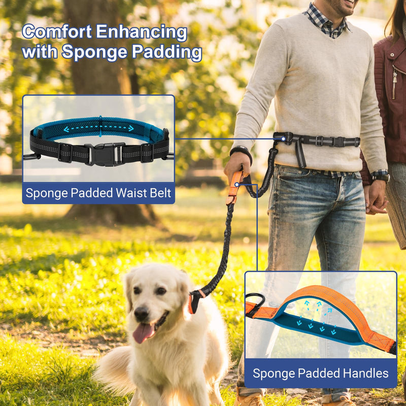Hands Free Dog Leash - Dog Collar with Adjustable Waist Belt, 2 Bungees Shock Absorbing, Dual Handles for Walking Running Jogging, Reflective Knitted For 1 Dog, with Dog Collar,black