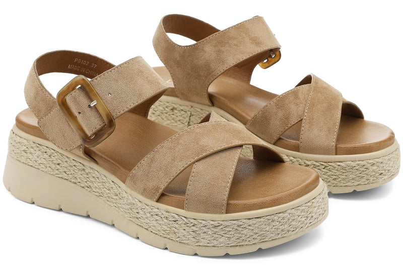 UBFEN Womens Platform Sandals Low Wedge Espadrille Orthopedic Arch Support 11 B Khaki