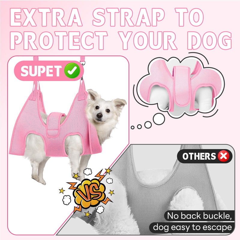 Supet Dog Grooming Hammock, New Pink Small Dog Sling for Nail Trimming, Back Protect Dog Hanging Harness for Claw Care, Dog Nail Trimming Restraint with Thick Fabric XS（ Legs Spacing：6-9.5" / Max W：5-15LBS） - BeesActive Australia
