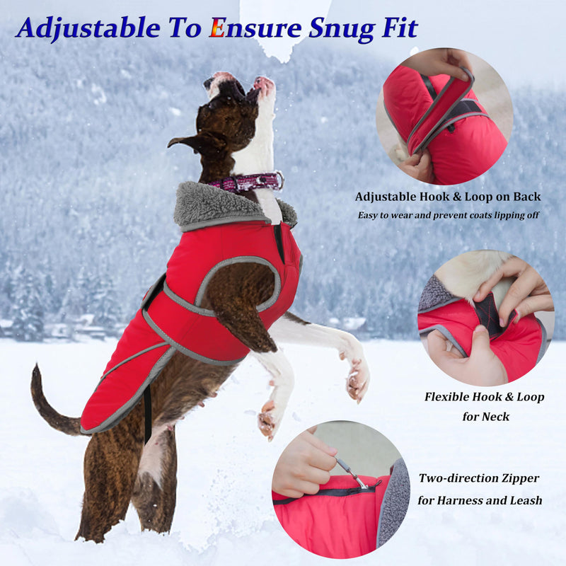 Dogcheer Dog Coat, Christmas Dog Jacket Waterproof Dog Winter Coat for Cold Weather, Reflective Dog Winter Jacket Warm Turtleneck Dog Snow Jacket Fleece Sweater for Small Medium Large Dogs - Red, M M(Chest Girth 18.1"-24.4", Back 13.8") Red-1 - BeesActive Australia