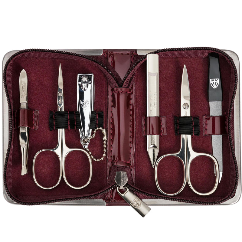 3 Swords Germany - brand quality 6 piece manicure pedicure kit set for professional finger & toe nail care with synthetic leather case - Made in Germany - burgundy BURGUNDY - LAQUERED - BeesActive Australia