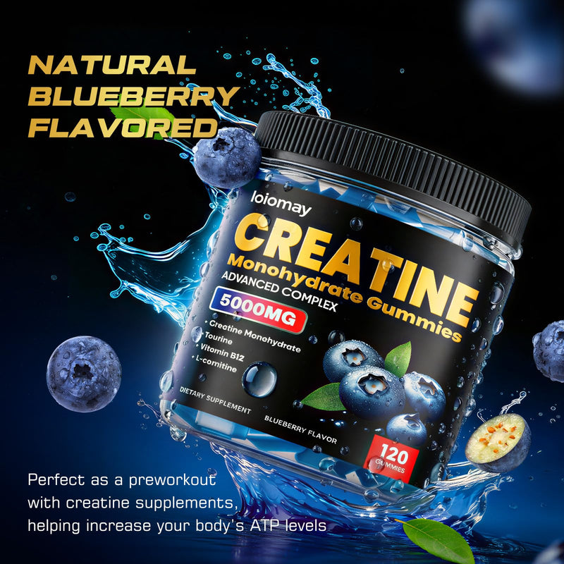 Creatine Gummies for Men & Women, 5-in-1 Complex with Taurine, L-Carnitine, Vitamin B12 & B6 Support Muscle, Recovery, 5g Creatine Monohydrate Gummies Post & Pre Workout Supplements, 120 Count 120 Count (Pack of 1)