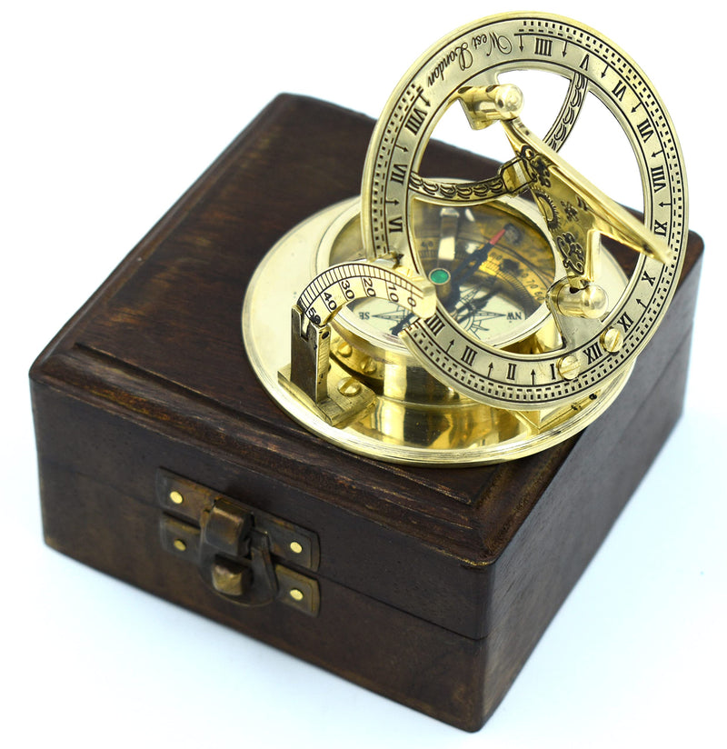 SARA NAUTICAL Antique Brass Sundial Compass, Sundial Clock in Box Gift Sun Clock Ship Replica Watch,Ship Decorations