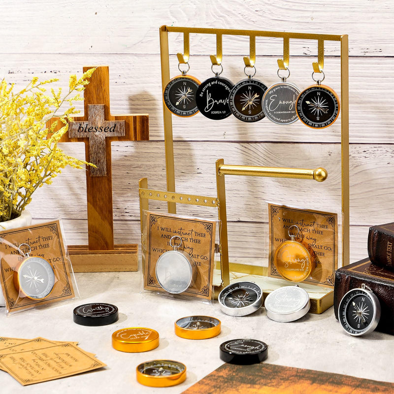 Kingdder 36 Sets Christian Compass Gifts for Men Bulk Baptism First Communion Favors Confirmation Cards Bible Verse Compass Religious Gift for Men Women, Pastor, Church, Graduation Gold Black Sliver - BeesActive Australia