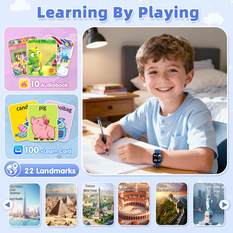 Smart Watch for Kids with 40 Games Video Camera Music Pedometer Flashlight Alarms 12/24 hr HD Touch Screen Kids Watch 2 Extra Bands Birthday Gift for Boys Girls Ages 4-12 Years Old(Blue) BLUE - BeesActive Australia