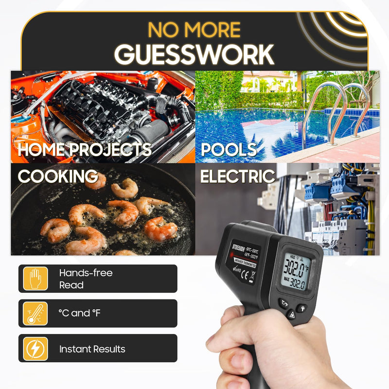 Seentech DT8380BH Industrial Infrared Thermometer - Non-Contact Temperature Tester for Kitchen & Industrial Use, -50°C to 380°C Range, High Precision with Laser Targeting (DT8550DH) DT8550DH