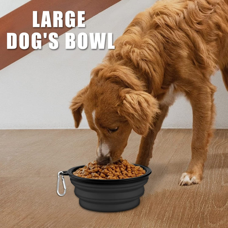 Collapsible Dog Bowls-2 Pack Large Size for Large/Medium Dogs, Dog Travel Water Bowl, Dog Cat Portable Water Bowl, Dog Pet Feeding Watering Dish Outdoor Hiking Parking Traveling with 2 Carabiners 01-Black +Dark Green - BeesActive Australia