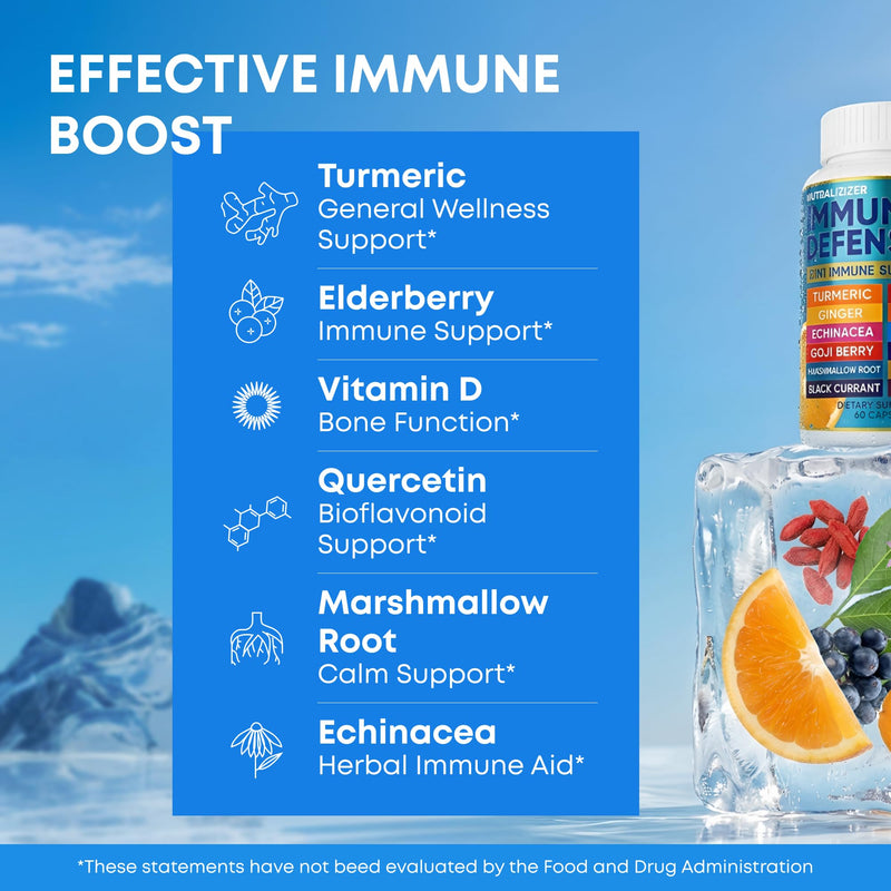 Immune Support Supplement - Turmeric, Vitamin C with Zinc, D3, Elderberry | Immune Defense Vitamins - Echinacea, Ginger, Vitamin D3 - Natural Blend Health Booster, Immunity & Muscle Health 120 Capsules 60 Count (Pack of 2)