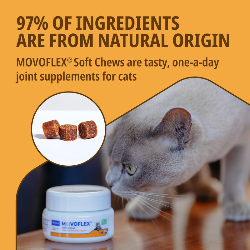 Virbac Movoflex Joint Supplements for Cats - Supports Joints & Mobility - Fast-Acting Tasty Cat Chews - Pack of 30