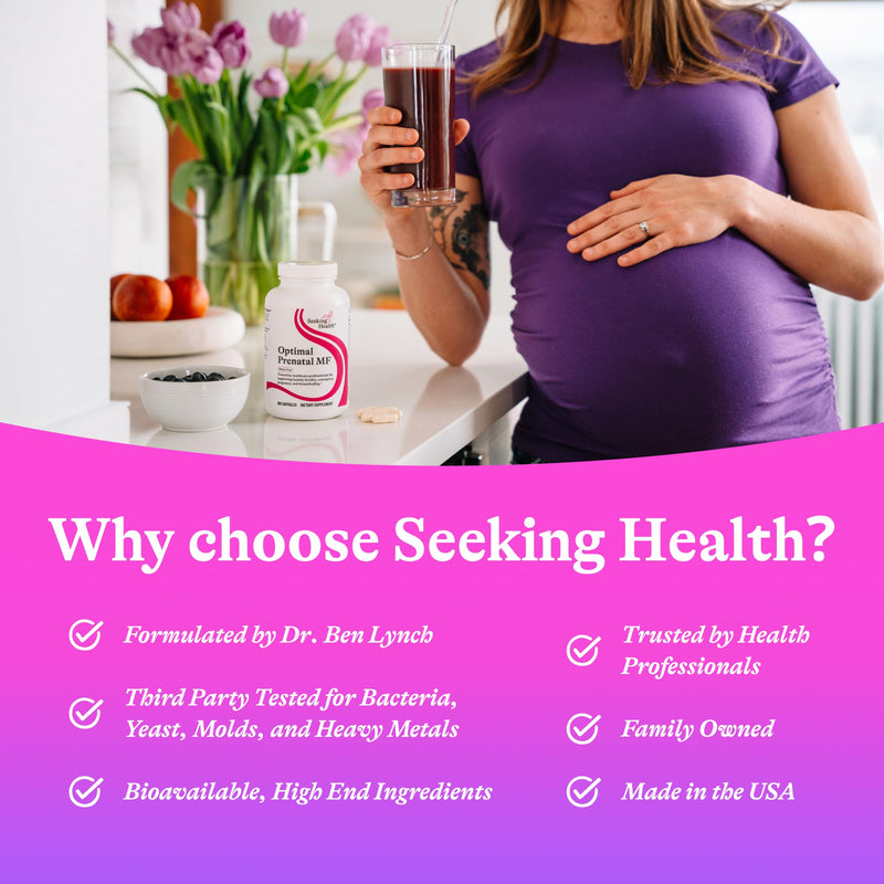 Seeking Health Optimal Prenatal MF - Digestive & Immune Support Supplement for Women - Pregnancy Support Supplement with Folate, Vitamin A, Ginger, & Vitamin B12-180 Capsules
